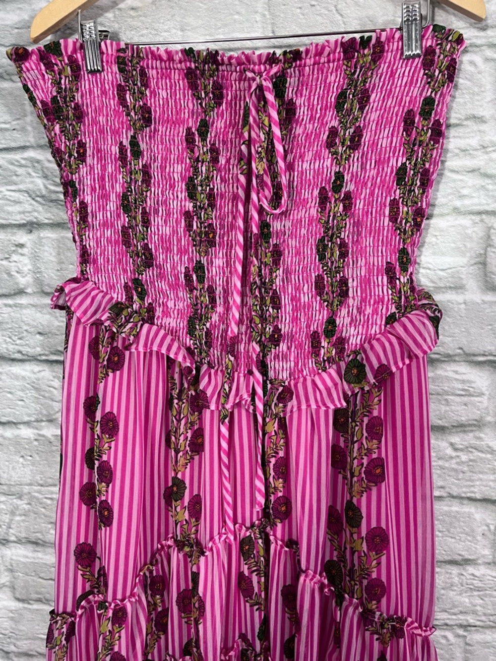 Free People XL Alejandra MIDI Floral Strapless Dress Hot Pink (Missing Straps) - Picture 6 of 14